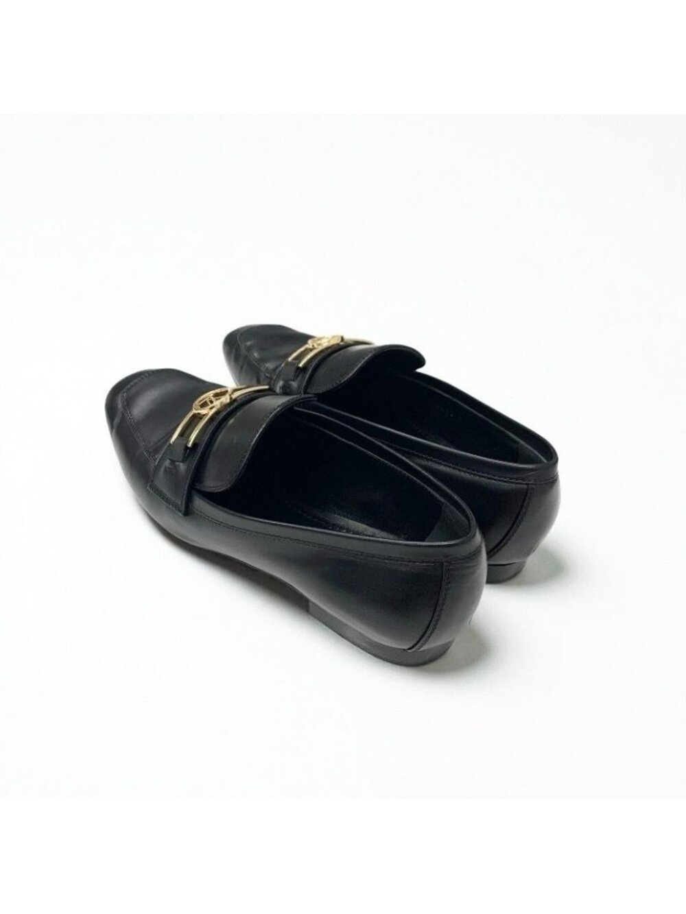 Louis Vuitton Upper Case Line Loafers Leather Shoes Black Gold LV Logo - Picture 4 of 9